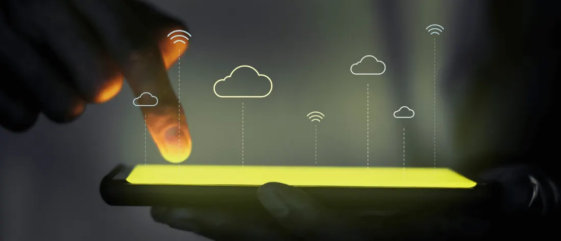 Cloud system banner representing infrastructure solutions and cloud DevOps services for businesses.